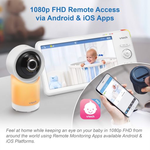 1080p Smart WiFi Remote Access 360 Degree Pan & Tilt Video Baby Monitor with 7" High Definition 720p Display, Night Light